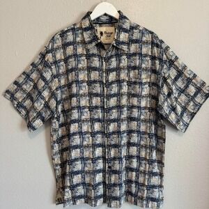 90s Vintage Silk Geometric Button Down Shirt XL
